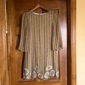 Alice + Olivia; tan woman’s xs mini dress with sequences